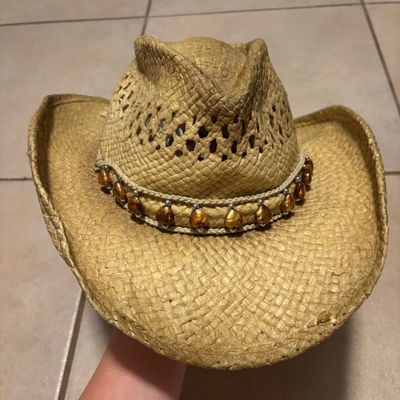 leon leather co. Accessories - The Desperado Collection by Leon Leather Co. Beaded Cowboy Cowgirl Straw Hat